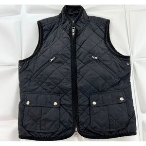 LRL Ralph Lauren Jeans Co Womens Sz PS P S Black Quilted Vest Jacket Full Zip Up